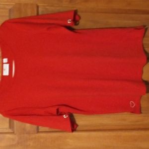 Quacker Factory women's size M split short-sleeved cotton blend top w metallic